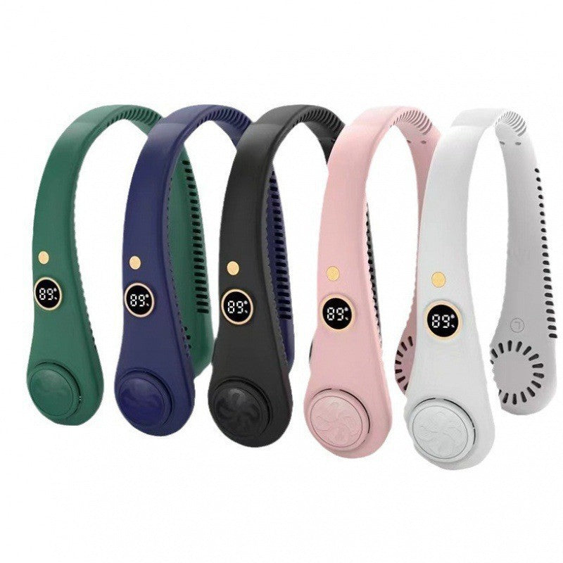 "Portable Bladeless Neck Fan with Digital Display | 3-Speed Hands-Free Cooling"