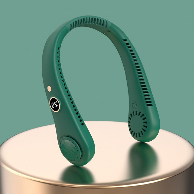 "Portable Bladeless Neck Fan with Digital Display | 3-Speed Hands-Free Cooling"
