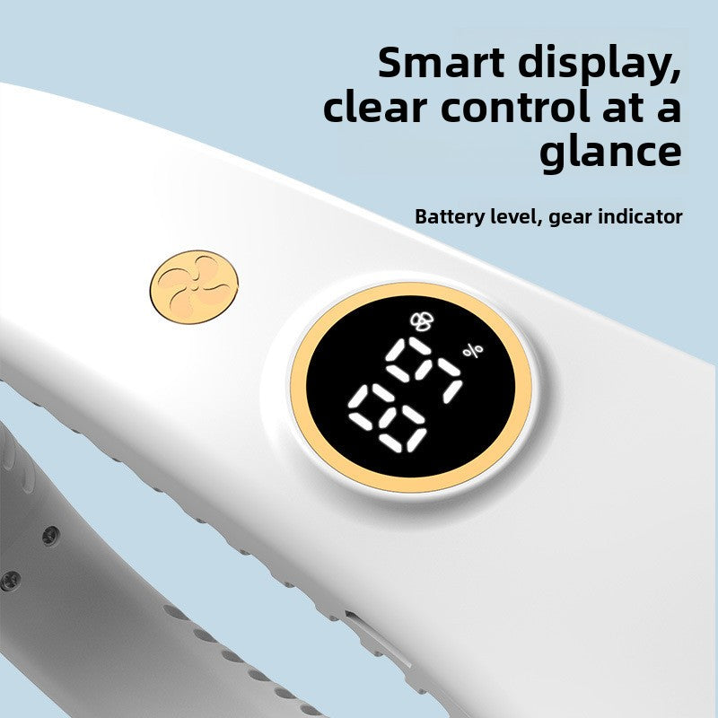 "Portable Bladeless Neck Fan with Digital Display | 3-Speed Hands-Free Cooling"