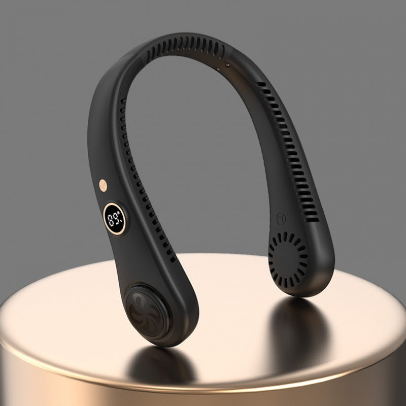 "Portable Bladeless Neck Fan with Digital Display | 3-Speed Hands-Free Cooling"