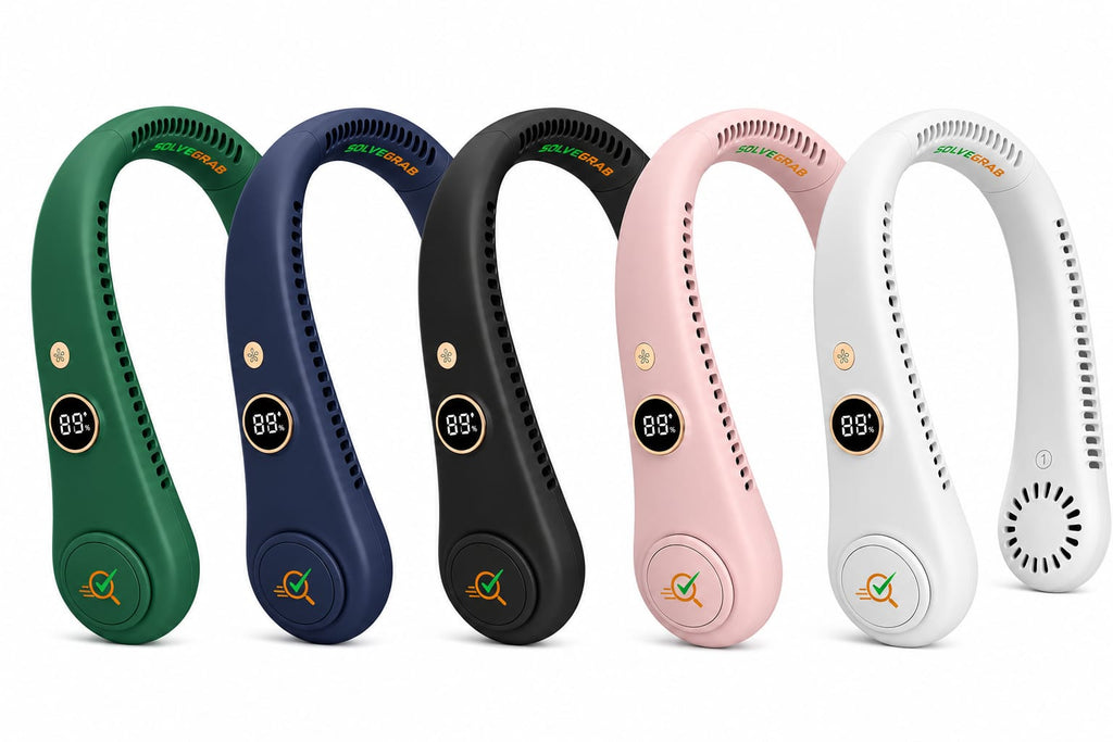 "Portable Bladeless Neck Fan with Digital Display | 3-Speed Hands-Free Cooling"